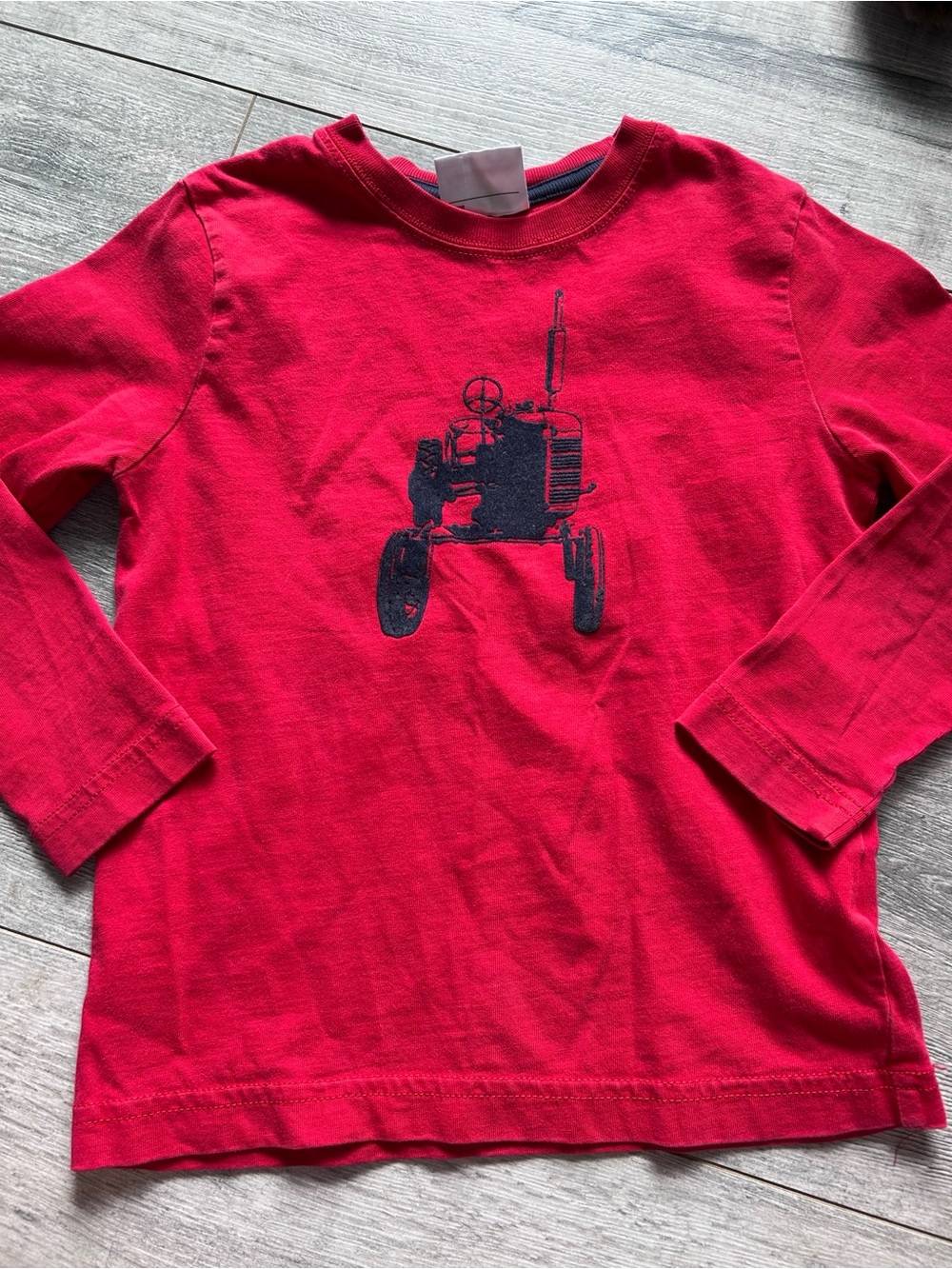 Hanna Andersson Red Long-Sleeve Tee with Navy Tractor Graphic on Front and Back
